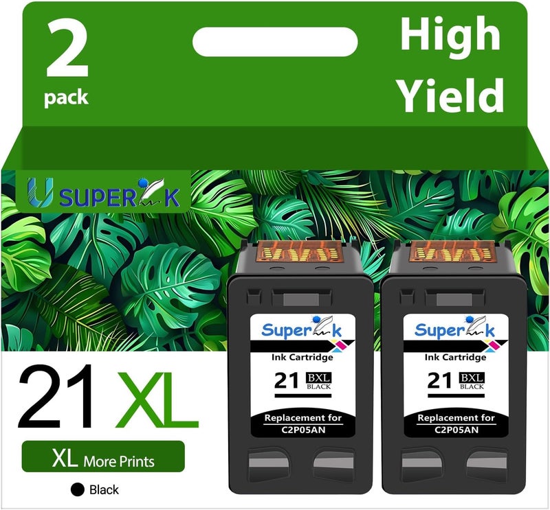 SuperInk 21XL Remanufactured High Yield Ink Cartridge Replacement for HP 21 XL 21 Compatible with DeskJet D1520 D2345 F4140 F4180 F380 D1320 D1330 Officejet 4315 J3600 J3680 Printer(2 Pack Black) - Image 1